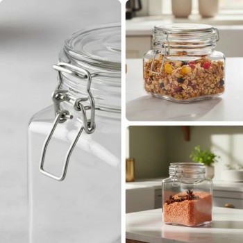 Pote de Vidro com Trava Quadrado 1100mL Sofistic Le Bianco