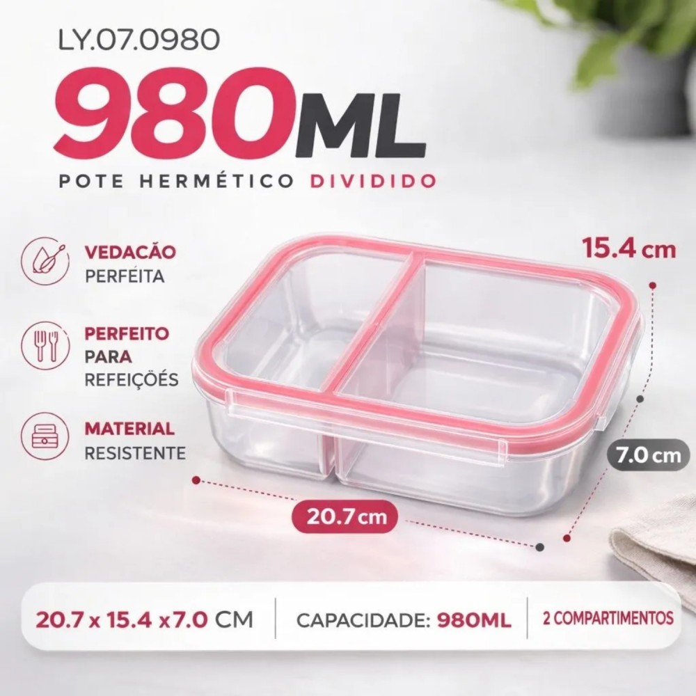 Pote de Vidro Hermético Retangular com Divisória 980mL Majestic Le Bianco