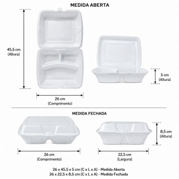Bandeja de Isopor BS132 com 3 Divisões com 10 unid. Branca