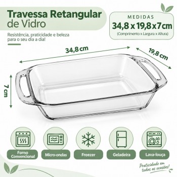 Assadeira de Vidro Retangular 2,7L com Alça Nadir Marinex