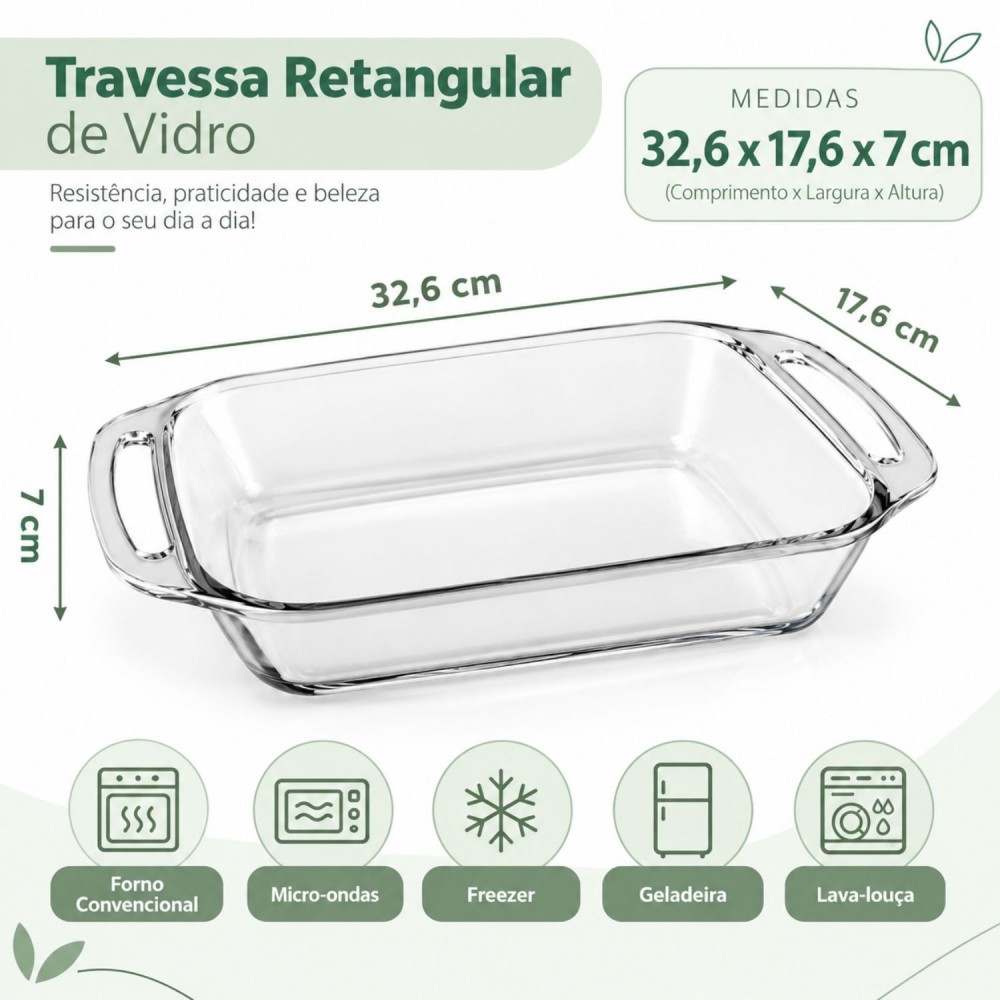 Assadeira de Vidro Retangular 2,1L com Alça Nadir Marinex