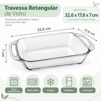 Assadeira de Vidro Retangular 2,1L com Alça Nadir Marinex