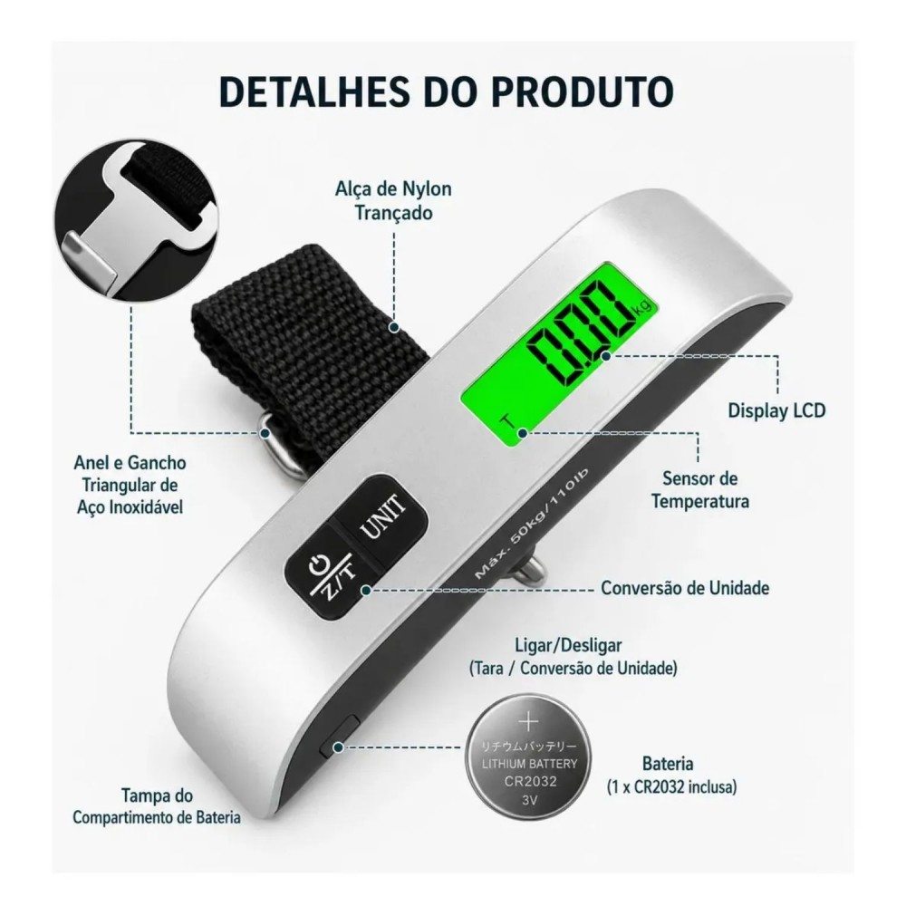 Balança Digital Portátil WHY para Mala até 50Kg