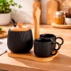 Jogo de Xícaras + Açucareiro Oasis Hauskraft Preto com Suporte 
