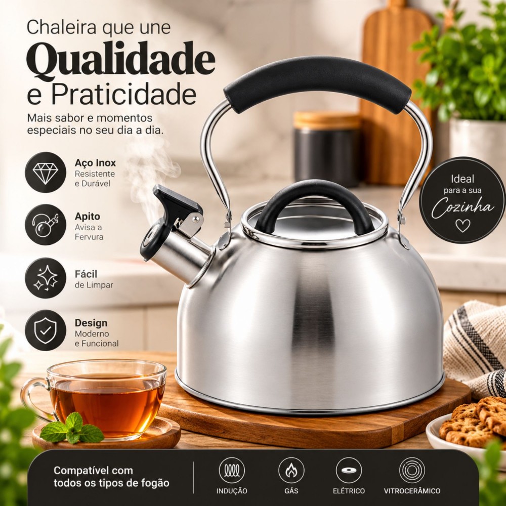 Chaleira de Inox 2L MTA com Cabo 