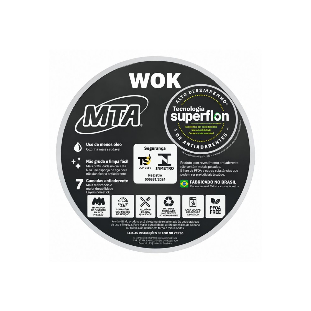 Frigideira Antiaderente Wok Teflon 28cm MTA 4,3L