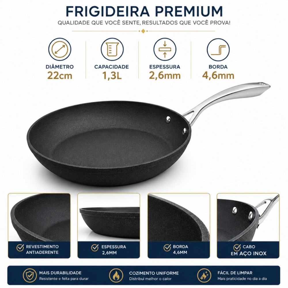 Frigideira de Indução Antiaderente 22cm Robust Colorstone
