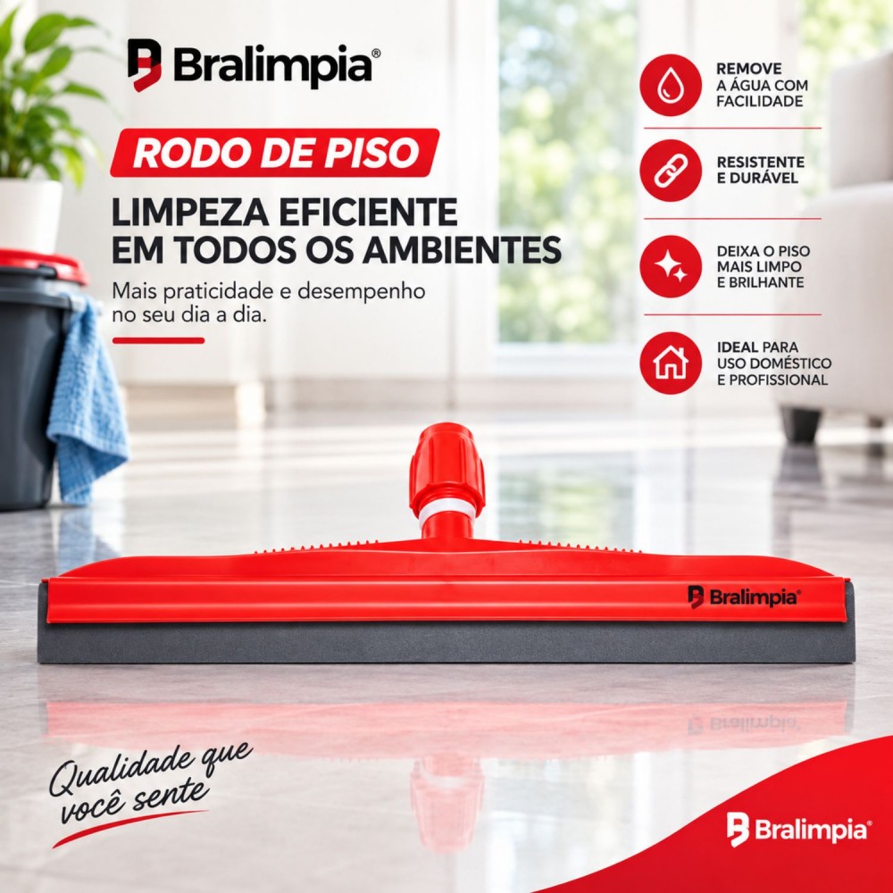 Rodo Plástico 45 cm Bralimpia Dry Vermelho sem Cabo