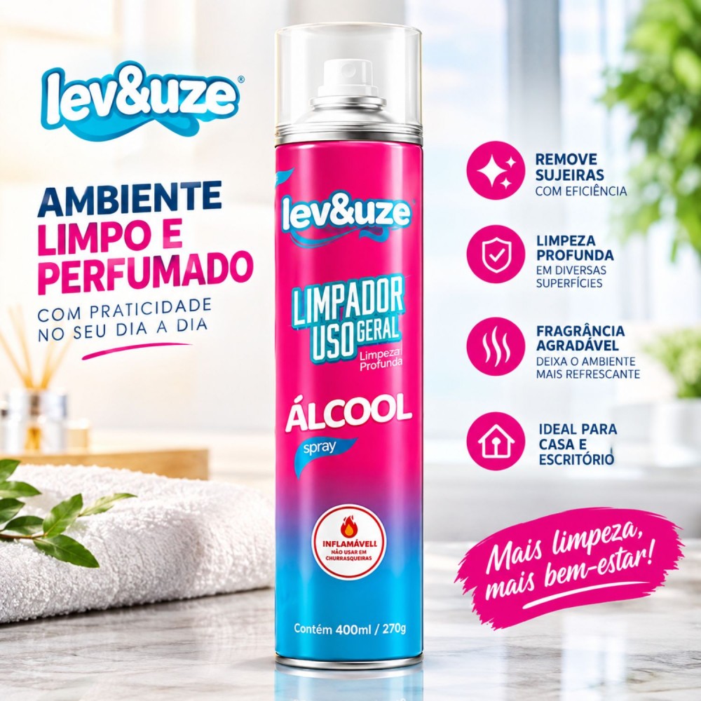 Álcool 70% Aerossol Lev%Uze 400mL