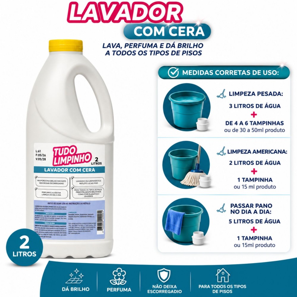 Lavador com cera 2L Tudo Limpinho
