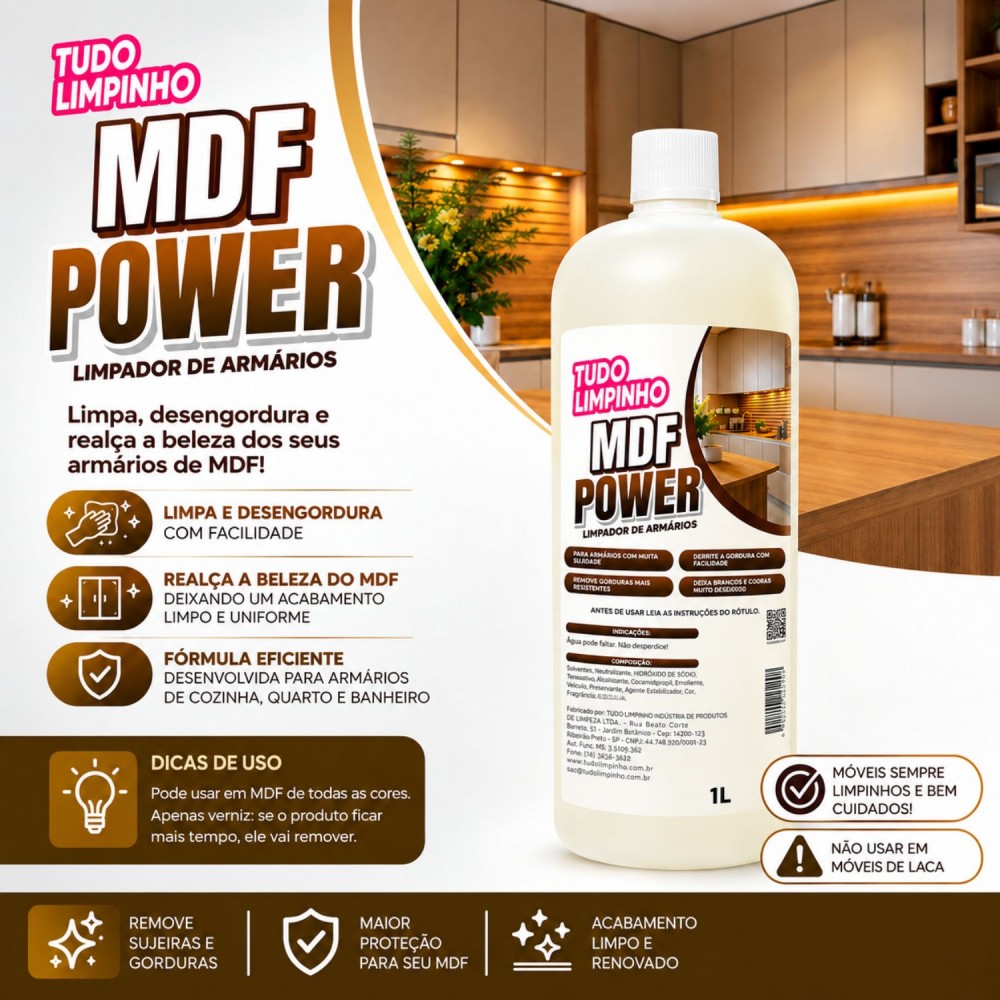 Limpador MDF Power 500mL Refil Tudo Limpinho
