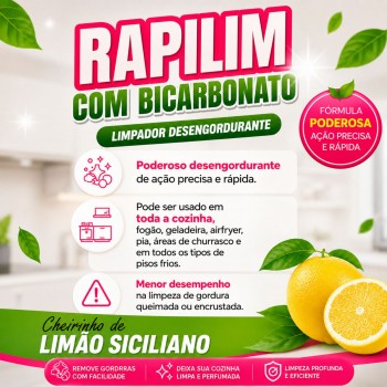 Limpador Desengordurante Spray 500mL Rapilim com Bicarbonato Tudo Limpinho