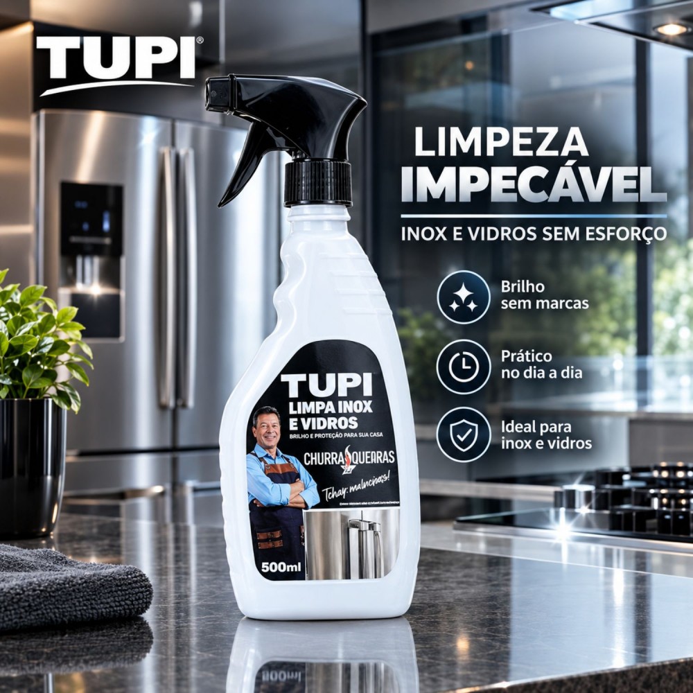 Limpa Inox  e Vidros Churrasqueadas 500mL Tupi