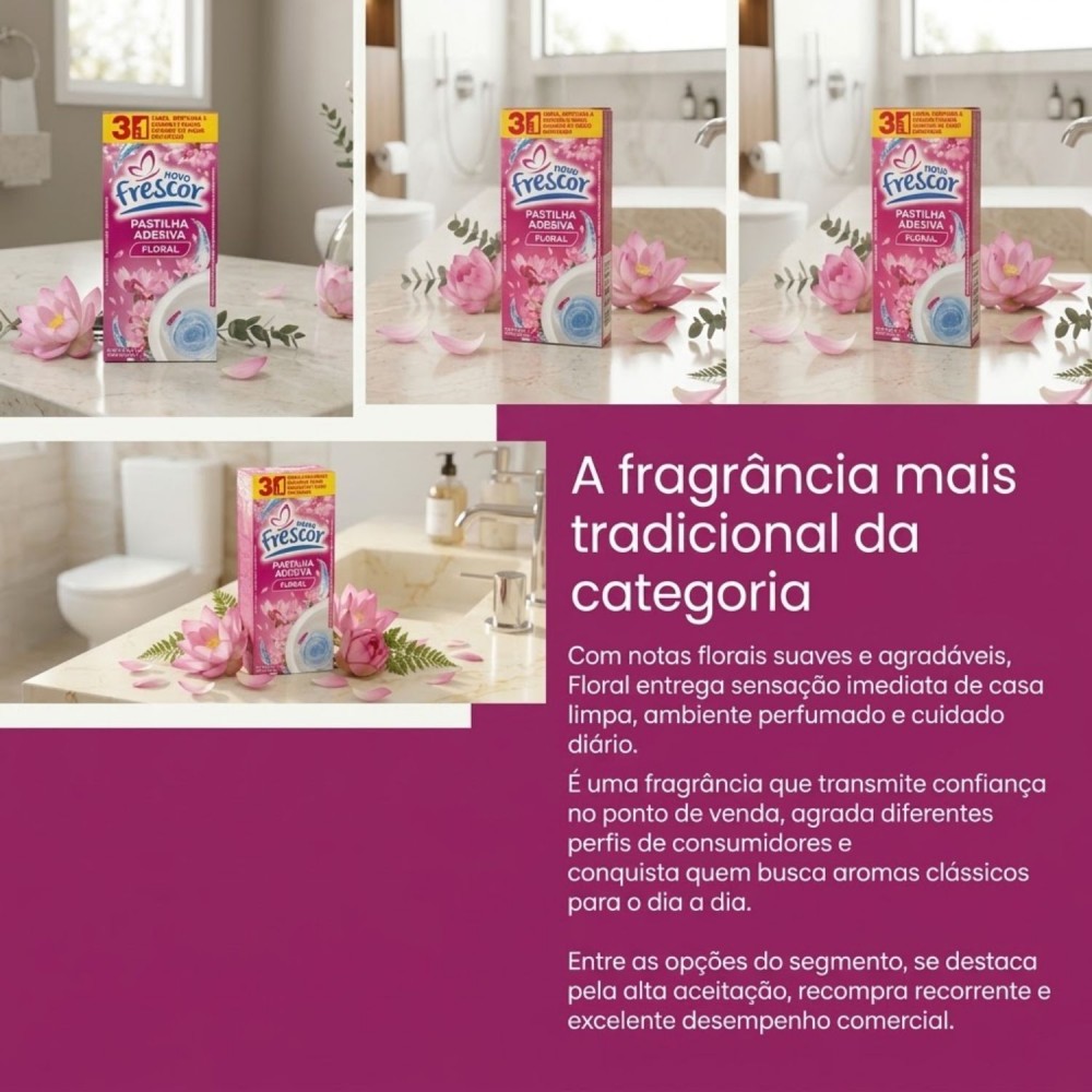 Pastilha Adesiva Sanitária Novo Frescor Floral com 3un.