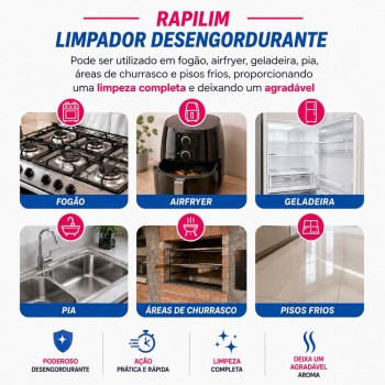 Limpador Desengordurante Spray 500mL Rapilim Tudo Limpinho