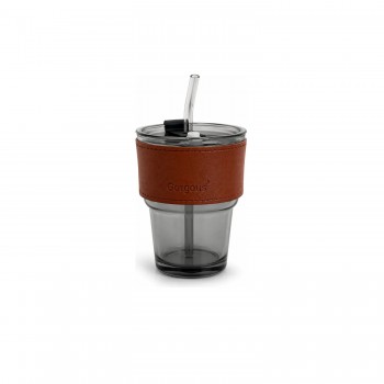 Copo e Canudo de Vidro com Tampa 400mL