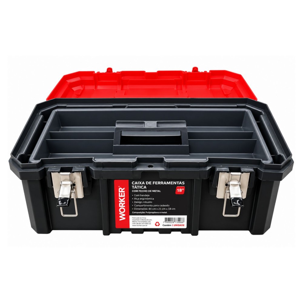 Caixa de Ferramentas Worker 18" Tática com Fecho de Metal