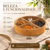 Petisqueira de Bambu Redonda com Tampa 4 Divisões Yin's 25x6cm
