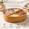 Petisqueira de Bambu Redonda com Tampa 4 Divisões Yin's 30x6cm