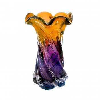 Vaso Decorativo em Vidro Paramount Murano 14X24cm Ambar com Roxo Ametista 
