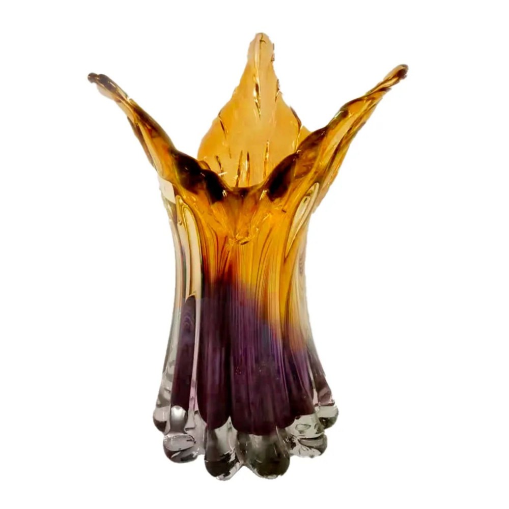 Vaso Decorativo em Vidro Paramount Murano 15x27cm Ambar com Roxo Ametista 
