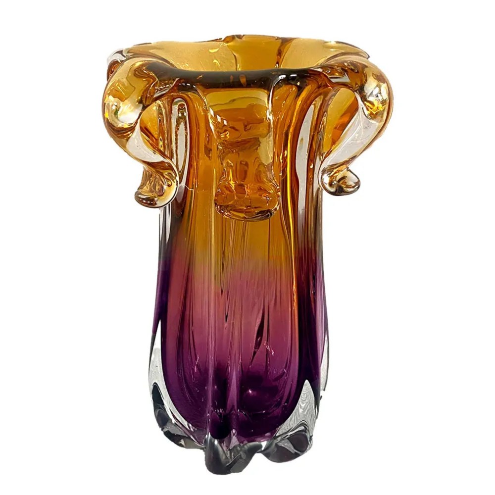 Vaso Decorativo em Vidro Paramount Murano 18x27cm Ambar com Roxo Ametista 