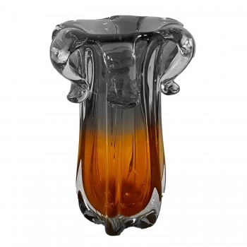Vaso Decorativo em Vidro Paramount Murano 18x27cm Cinza Quartzo com Ambar