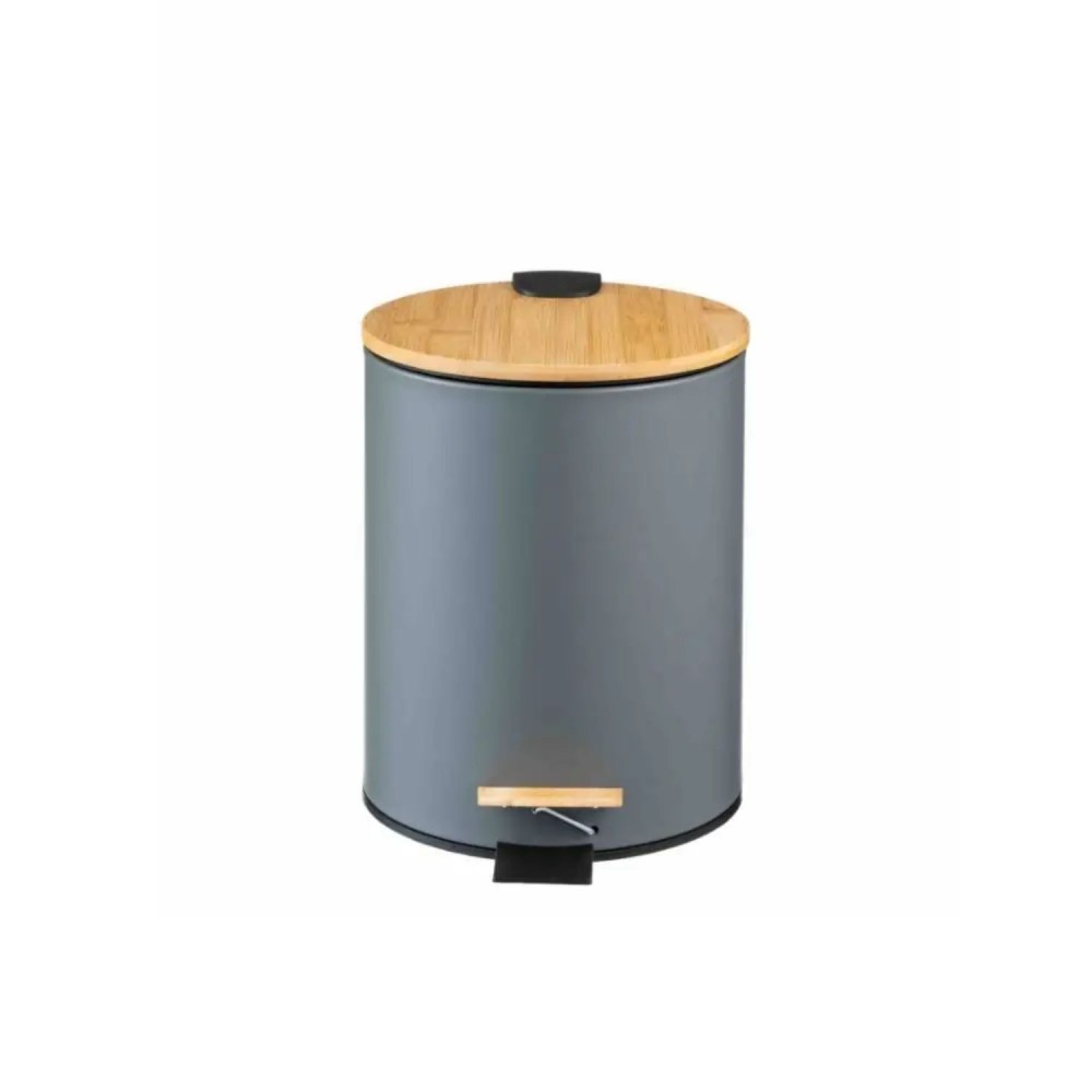 Lixeira com Pedal e Tampa de Bambu Soft 12L Paramount - Cinza