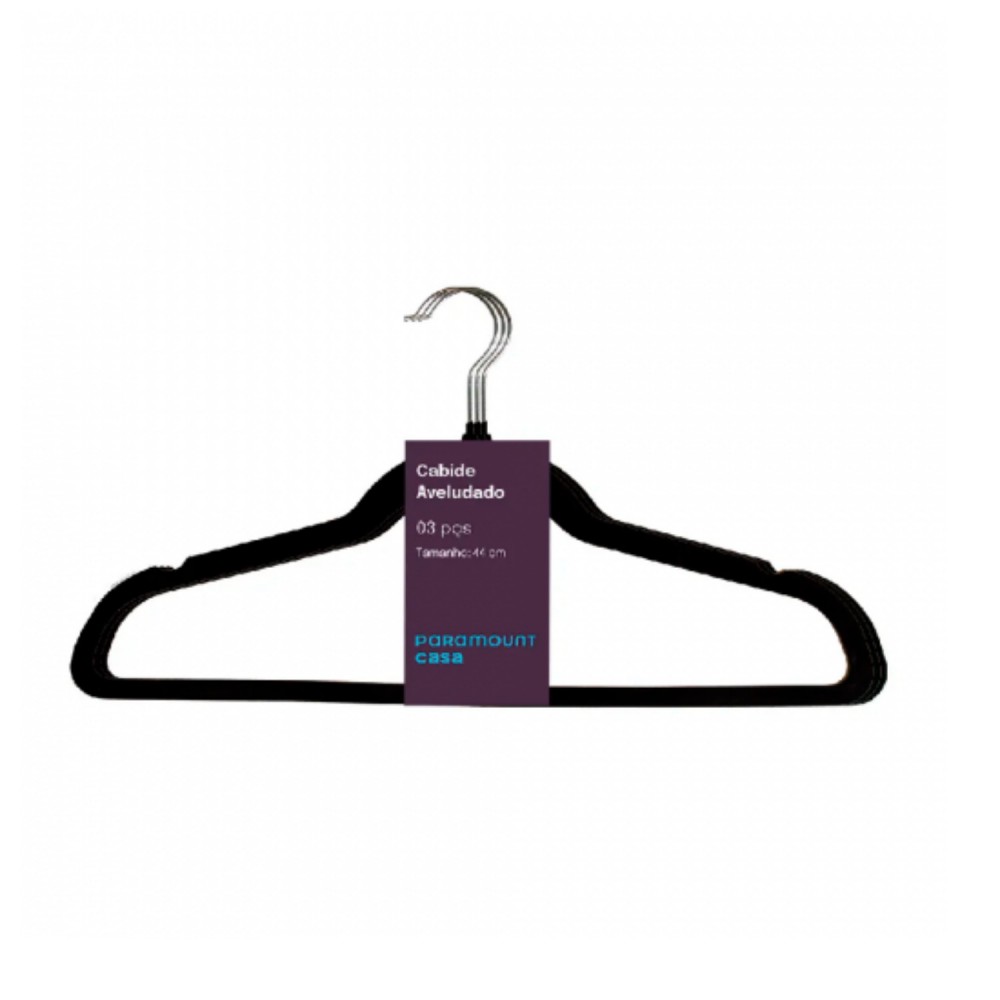 Cabide para Roupas Paramount Aveludado Preto c/3