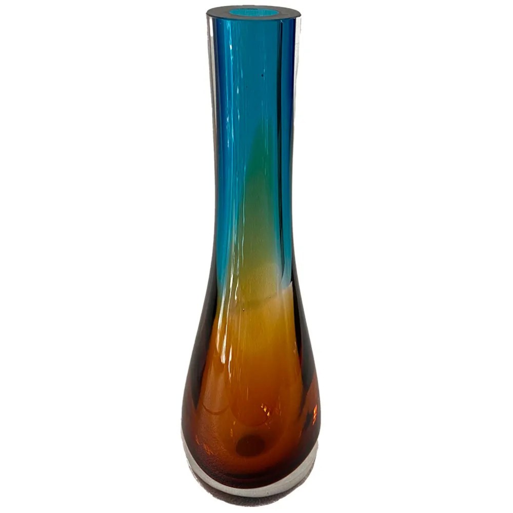 Vaso Decorativo em Vidro Paramount Murano 11x36cm Azul Safira com Ambar 
