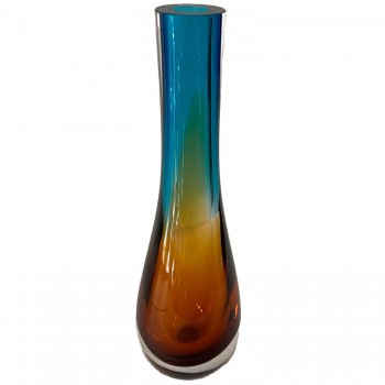 Vaso Decorativo em Vidro Paramount Murano 11x36cm Azul Safira com Ambar 