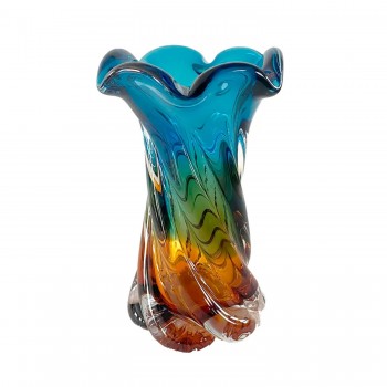 Vaso Decorativo em Vidro Paramount Murano 14x24cm Azul Safira com Ambar