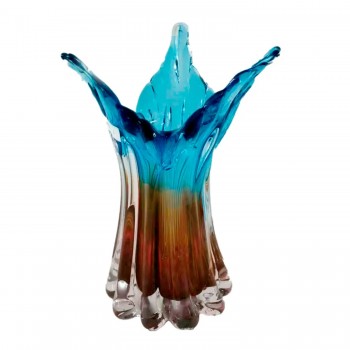 Vaso Decorativo em Vidro Paramount Murano 15x27cm Azul Safira com Ambar