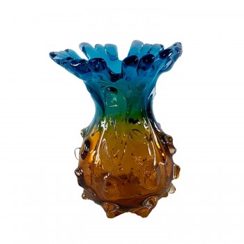 Vaso Decorativo em Vidro Paramount Murano 19x22cm Azul Safira com Ambar 