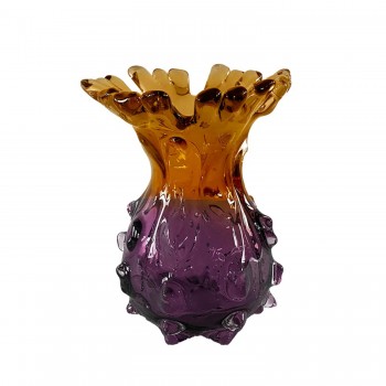 Vaso Decorativo em Vidro Paramount Murano 19x22cm Ambar com Roxo Ametista 