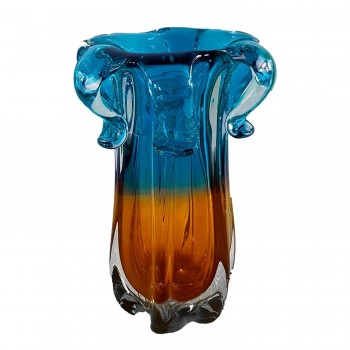 Vaso Decorativo em Vidro Paramount Murano 18x27cm Azul Safira com Ambar 