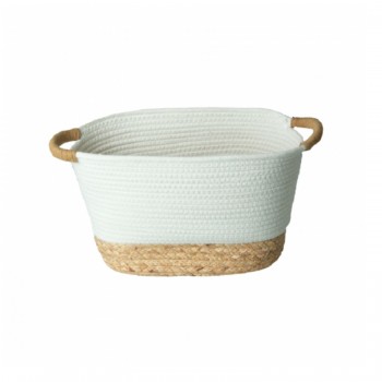 Cesto de Fibra Natural e Algodão com Alça 42x25x24cm Branco