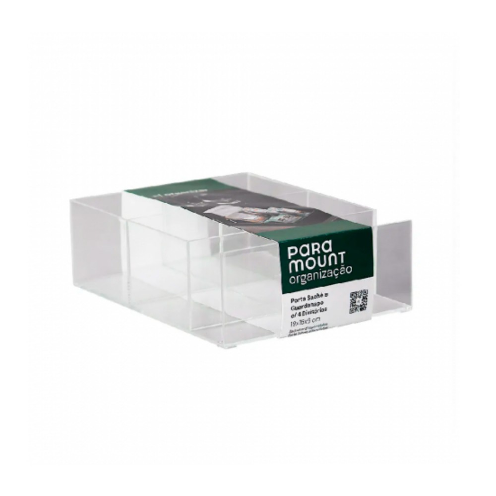Organizador Paramount Diamond 19x15x6cm para Guardanapo e Sachê c/4 Divisões
