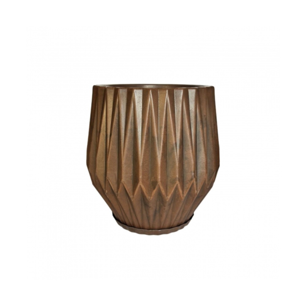 Vaso Plástico Redondo Chapecó Origami P Marrom com Prato