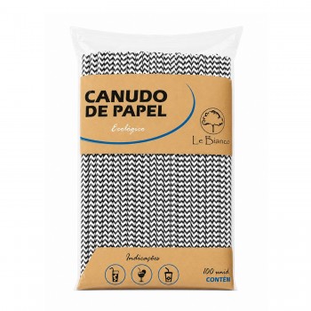 Canudo Biodegradável Papel Le Bianco 5mm Zig Zag Black com 100un.