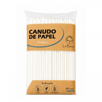 Canudo Biodegradável Papel Le Bianco 5mm White com 100un.