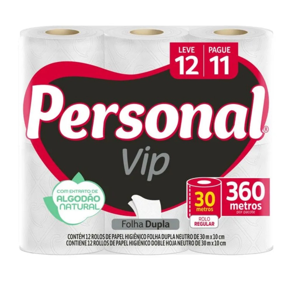 Papel Higiênico Folha Dupla Personal Vip Neutro LEVE12/PAGUE 11 30 metros