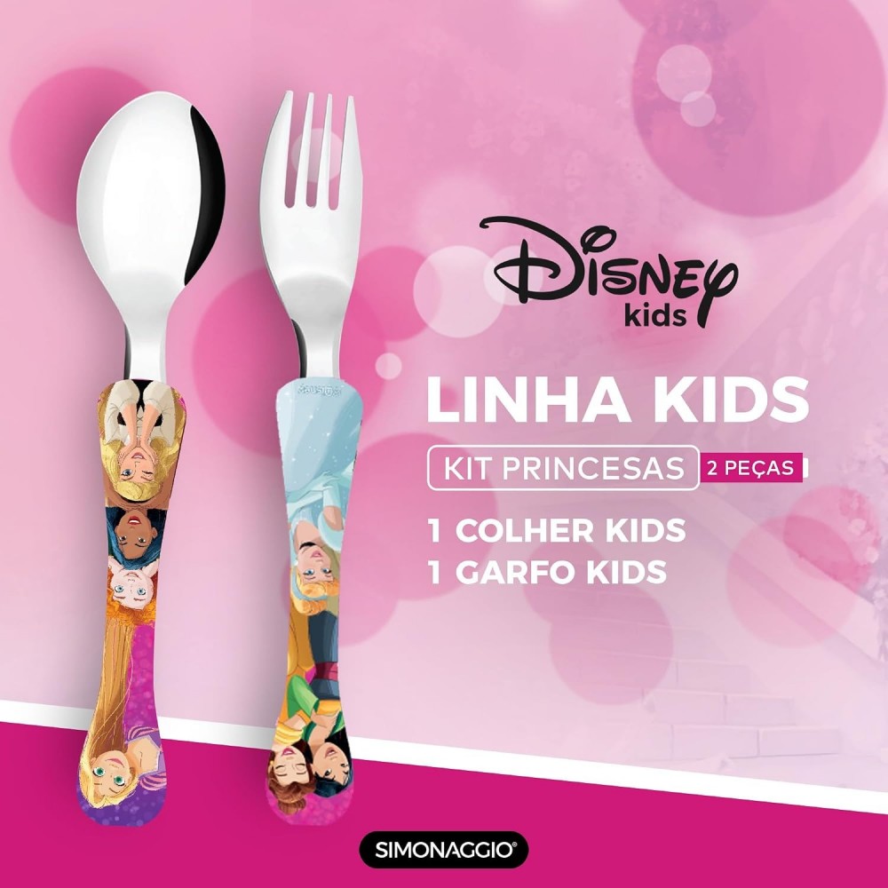 Conjunto de Talher Infantil Simonaggio com 2 peças Princesas