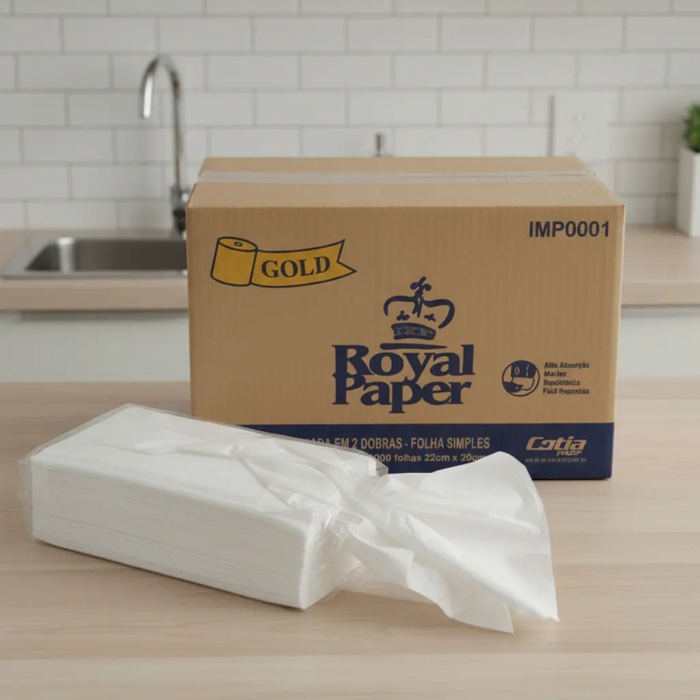 Papel Toalha Interfolhado Royal Paper Gold 2 Dobras 100% Celulose com 2000 folhas