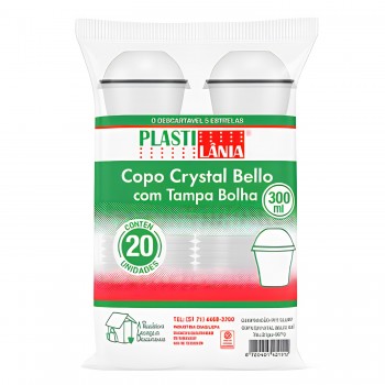 Copo Plástico Descartável com Tampa Bolha 300mL Plastilânia com 20un.