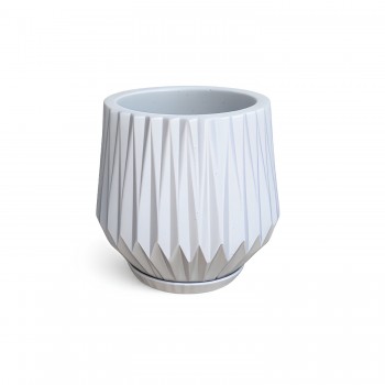 Vaso Plástico Redondo Chapecó Origami M Cimento com Prato