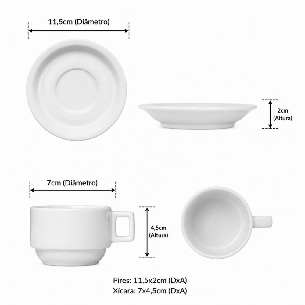 Xícara de Café com Pires Porcelana Germer 100mL Hotel 