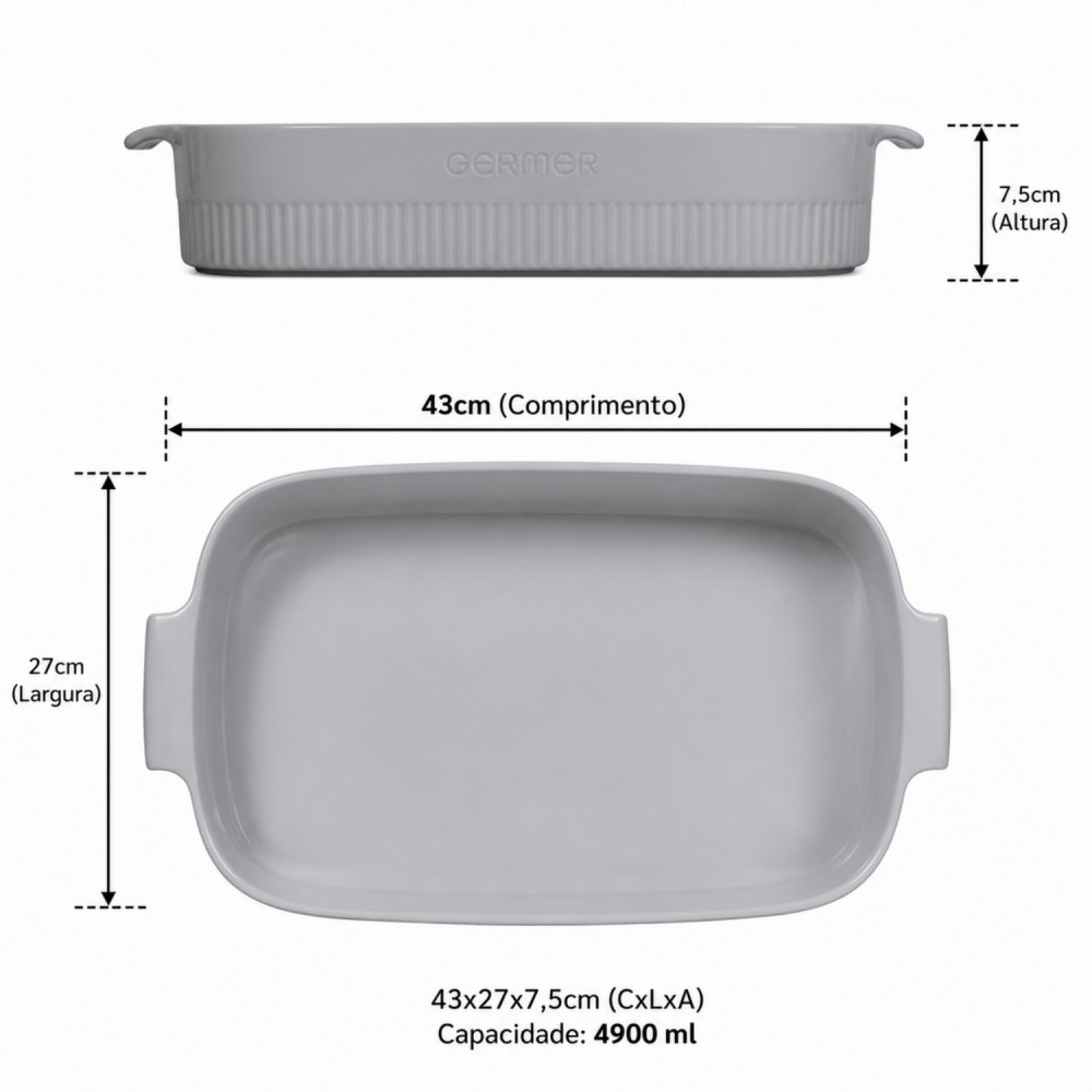 Travessa de Porcelana Retangular Germer 37x26cm Branca