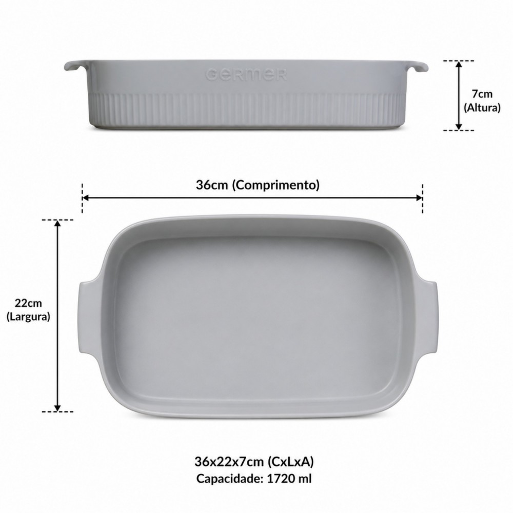 Travessa de Porcelana Retangular Germer 30X21cm Branco