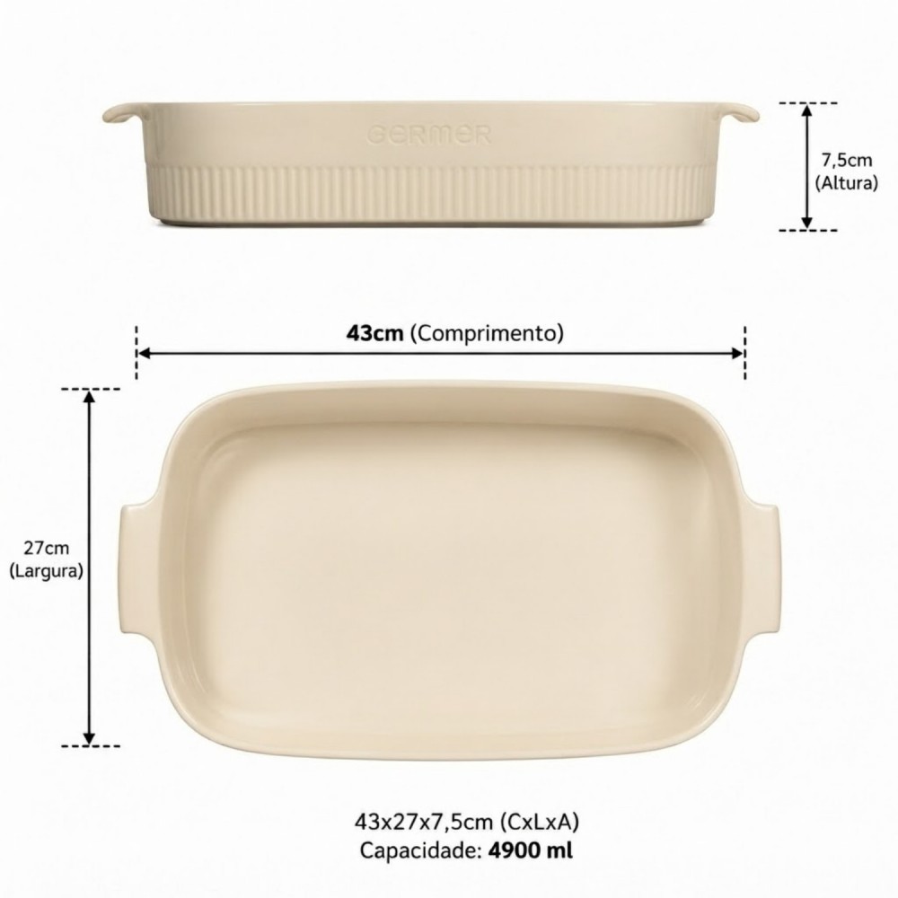 Travessa de Porcelana Retangular Germer 37x26cm Marfim